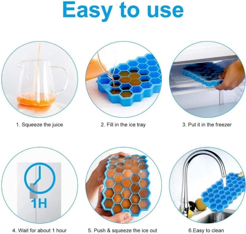 SHOWAY Silicone Ice Cube Trays with Removable Silicone Lids- 2 Pack- BPA Free Ice Tools- Hexagon Molds, Food Grade Kitchen Gadgets- Easy Release Flexible Trays - Image 5