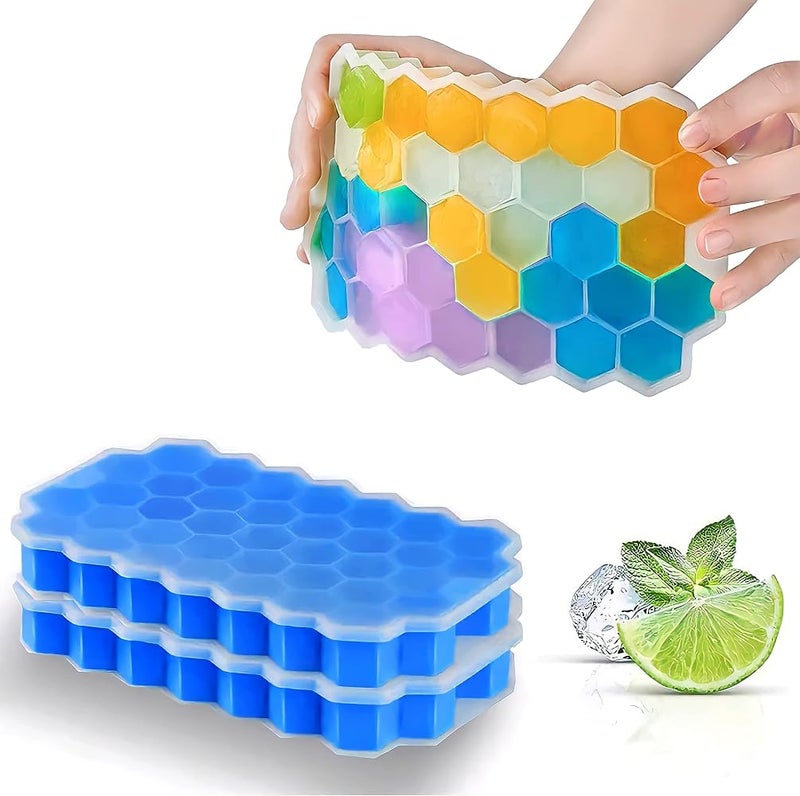 SHOWAY Silicone Ice Cube Trays with Removable Silicone Lids- 2 Pack- BPA Free Ice Tools- Hexagon Molds, Food Grade Kitchen Gadgets- Easy Release Flexible Trays - Image 1