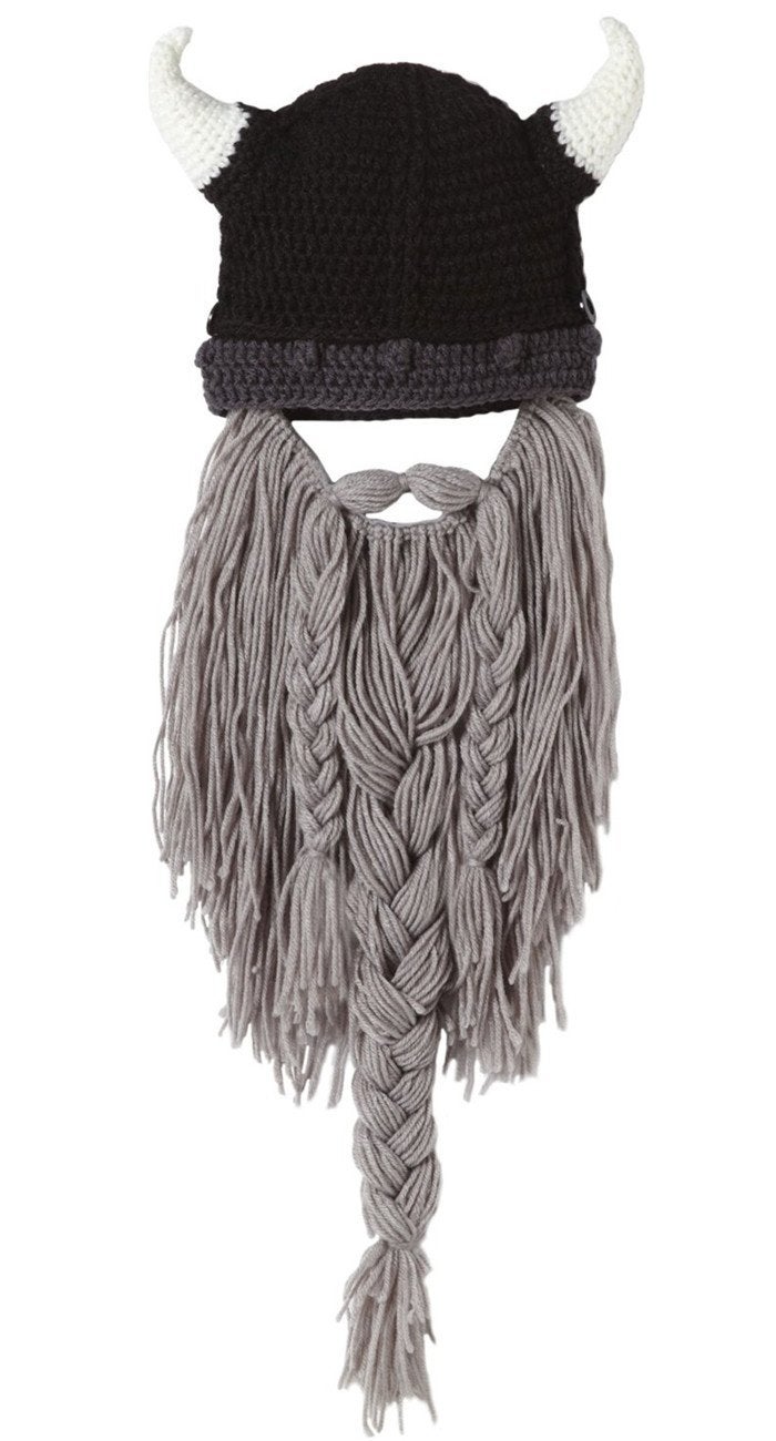 Kafeimali Men's Head Barbarian Vagabond Beanie Foldaway Beard Hats Viking Horns Bearded Sports Novelty Knit Caps (Gray) - Image 3