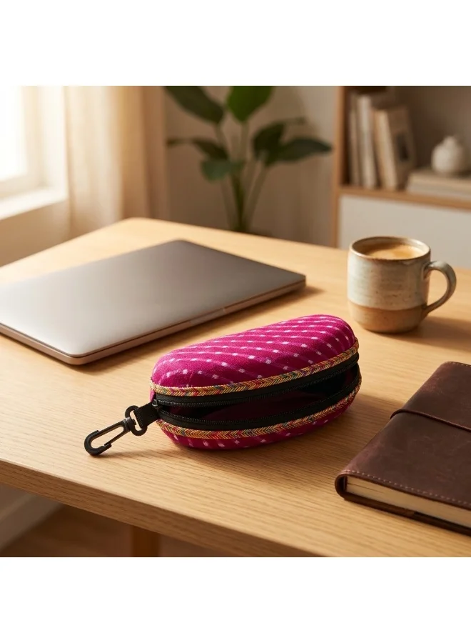 Mobcos Mobcos Mini Pouch Pink VastraVault Pink Mini Pouch with Carabiner Clip, Traditional Indian Fabric Zipper Case, Compact Travel Organizer & Accessory Storage Bag for Women & Men  | Best Price UAE