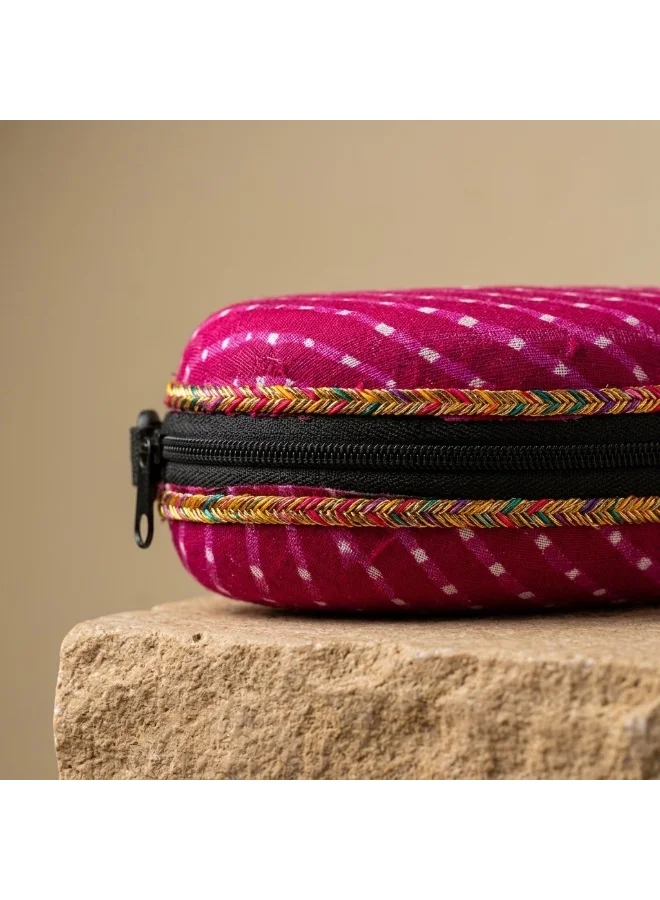 Mobcos Mobcos Mini Pouch Pink VastraVault Pink Mini Pouch with Carabiner Clip, Traditional Indian Fabric Zipper Case, Compact Travel Organizer & Accessory Storage Bag for Women & Men  | Best Price UAE
