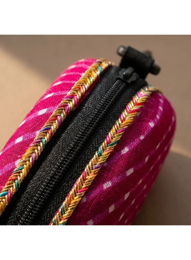 Mobcos Mobcos Mini Pouch Pink VastraVault Pink Mini Pouch with Carabiner Clip, Traditional Indian Fabric Zipper Case, Compact Travel Organizer & Accessory Storage Bag for Women & Men  | Best Price UAE