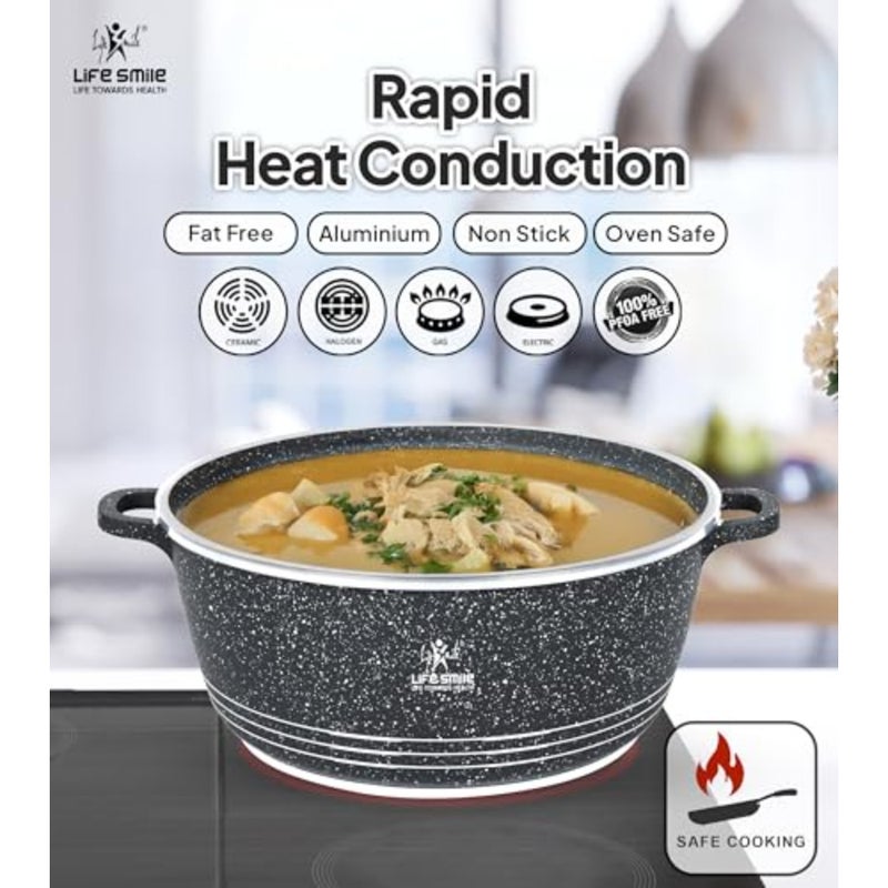 Cooking Pot With Lid aluminum Soup Pot With Glass Lid 100% PFOA Free, Fixed Handle Multi Layer Non-Stick Granite Coating Oven Safe Black, 24cm (4.1 Liters ) - Image 5