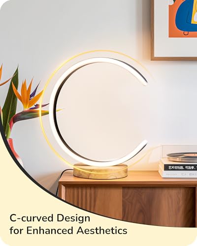 EDISHINE LED Table Lamp, C-Shaped Modern Lamps for Nightstand with 3 Color Temperature & Dimming, Upgraded Switch, Silicone Lampshade & Solid Wood Base, Bedside Lamp for Living Room, Bedroom, Black - Image 2