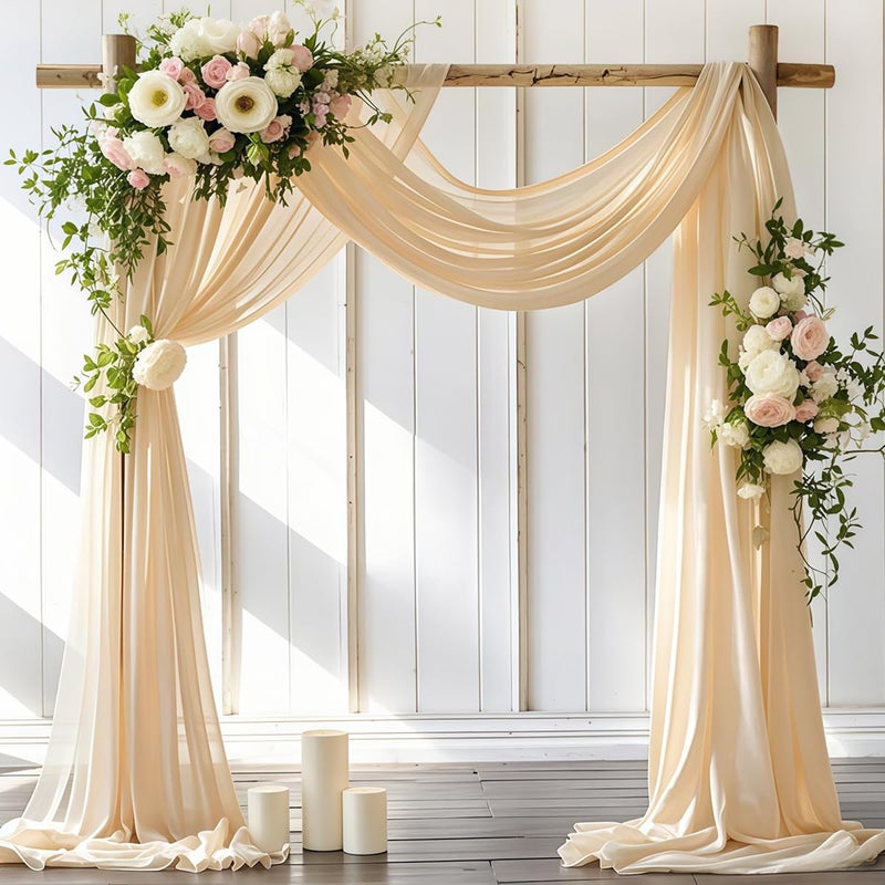 LINXTAR Wedding Arch Draping Fabric 30 x 18FT Sheer Chiffon Arch Drape Backdrop 2 Panels Champagne Drapes for Summer Wedding Bridal Shower Baby Shower Photo Booth Church Birthday Party Outdoor Decor - Image 2