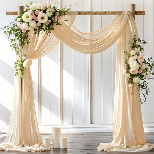 LINXTAR Wedding Arch Draping Fabric 30 x 18FT Sheer Chiffon Arch Drape Backdrop 2 Panels Champagne Drapes for Summer Wedding Bridal Shower Baby Shower Photo Booth Church Birthday Party Outdoor Decor - Image 1