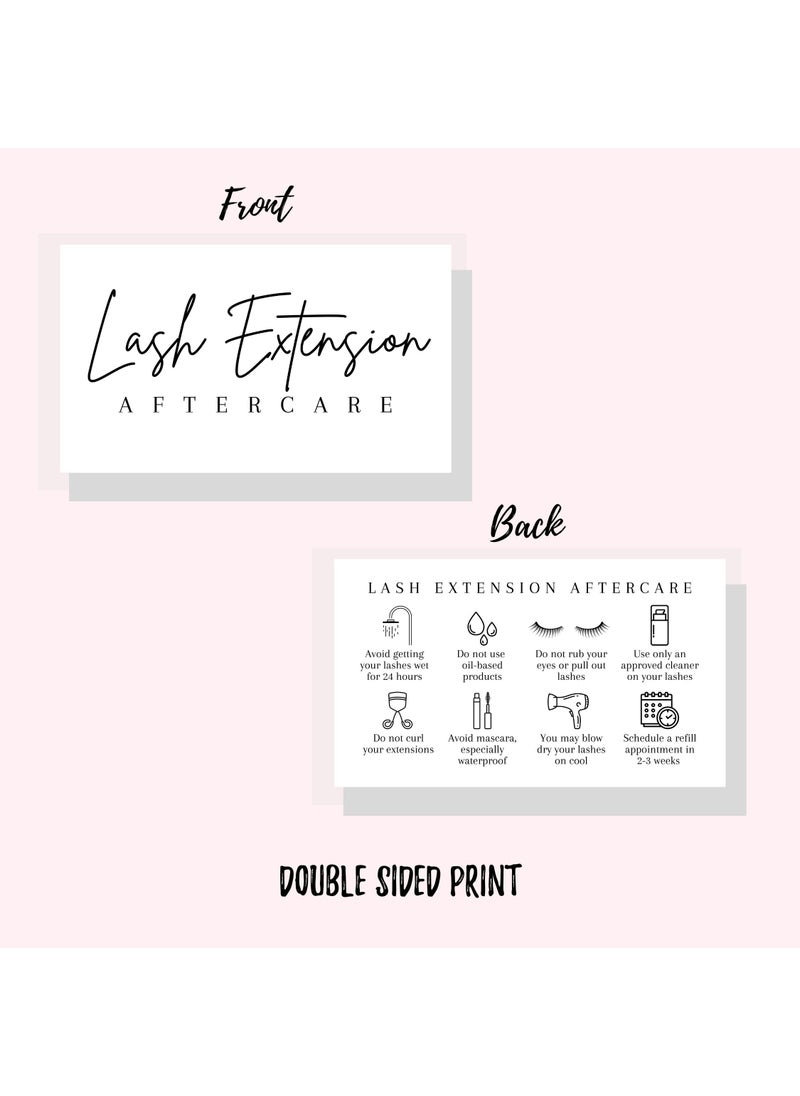 Lashicorn Lash Aftercare Extension Care Cards | 50 Pack | Eyelash False 2 x 3.5” inches Symbols 2-3 Week Refill Instructions Minimalist Gold foil Appearance Pink White and Black How to Care for Your Extensions  - Image 3
