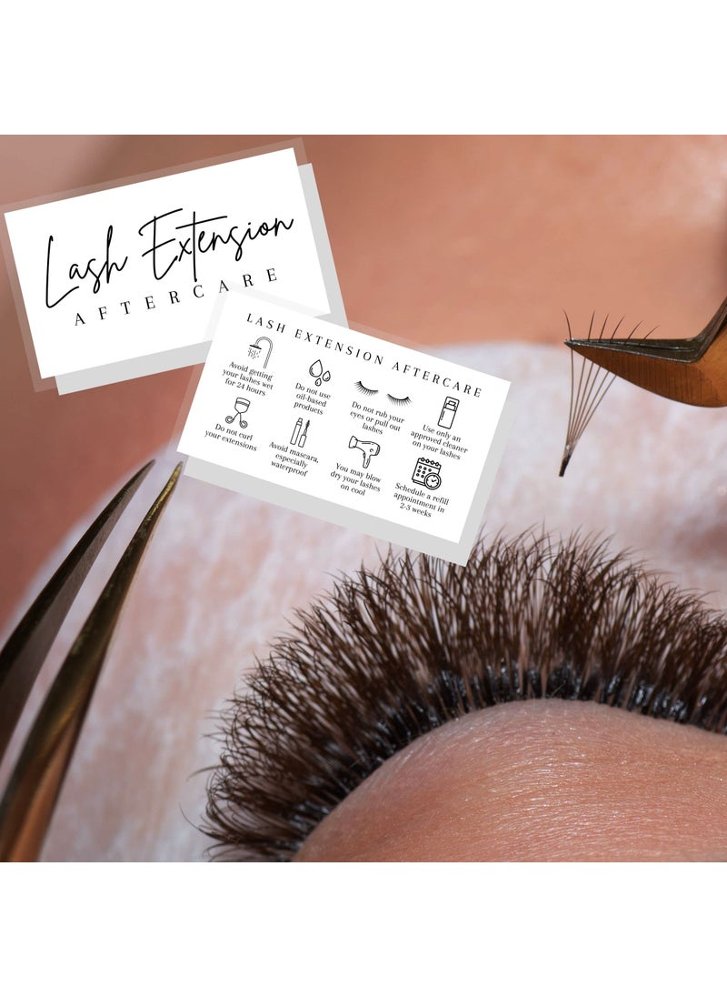 Lashicorn Lash Aftercare Extension Care Cards | 50 Pack | Eyelash False 2 x 3.5” inches Symbols 2-3 Week Refill Instructions Minimalist Gold foil Appearance Pink White and Black How to Care for Your Extensions  - Image 5