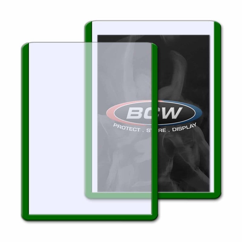 بي سي دبليو حامل بطاقة Topload BCW 3x4 - الحدود الخضراء | 25 حزمة | حامي PVC الصلب جودة متميزة لبطاقات تداول الحجم القياسية | حاملي البطاقات للبطاقات الرياضية MTG Pokemon والمزيد (أخضر) - Image 2