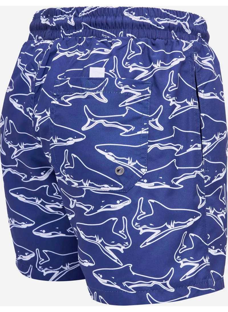 Tudors Men's Standard Fit Quick Dry Patterned Navy Blue Swimsuit Swim Shorts