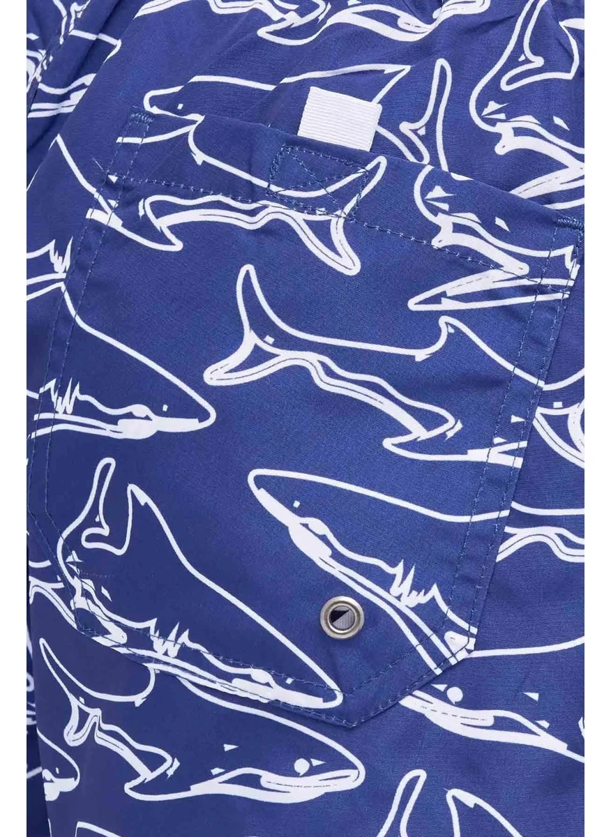 Tudors Men's Standard Fit Quick Dry Patterned Navy Blue Swimsuit Swim Shorts