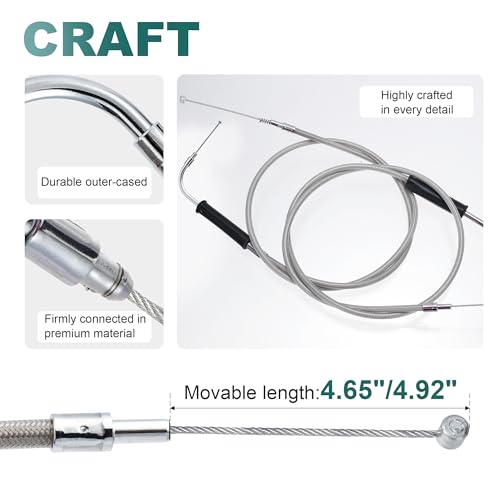 MoKitDora 54.59" Throttle Idle Cable Set for Harley 2000-2006 Softail Custom Night Train Deuce FXSTB FXSTC FXSTD Heritage Classic Fat Boy 16" Bars Stainless Steel Clear PVC Coated - Image 3