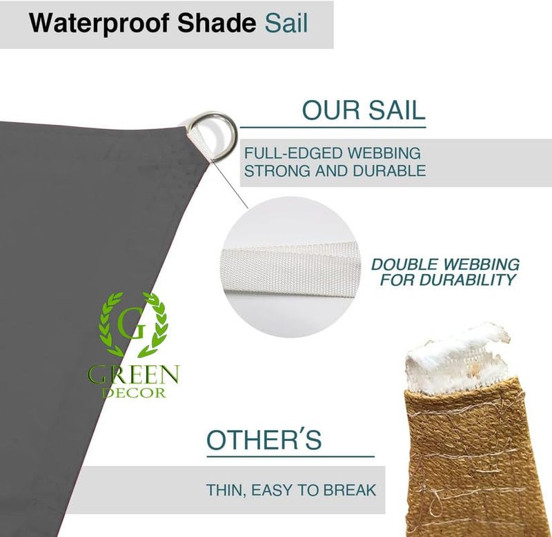 Green DECOR Outdoor Waterproof Sun Shade Sail Canopy Rectangle Complete UV Rain Protection for Car ParkingPatio and GardenBackyard Lawn with SS Triangle Rope Grey 95 X 16 Feet - Image 5