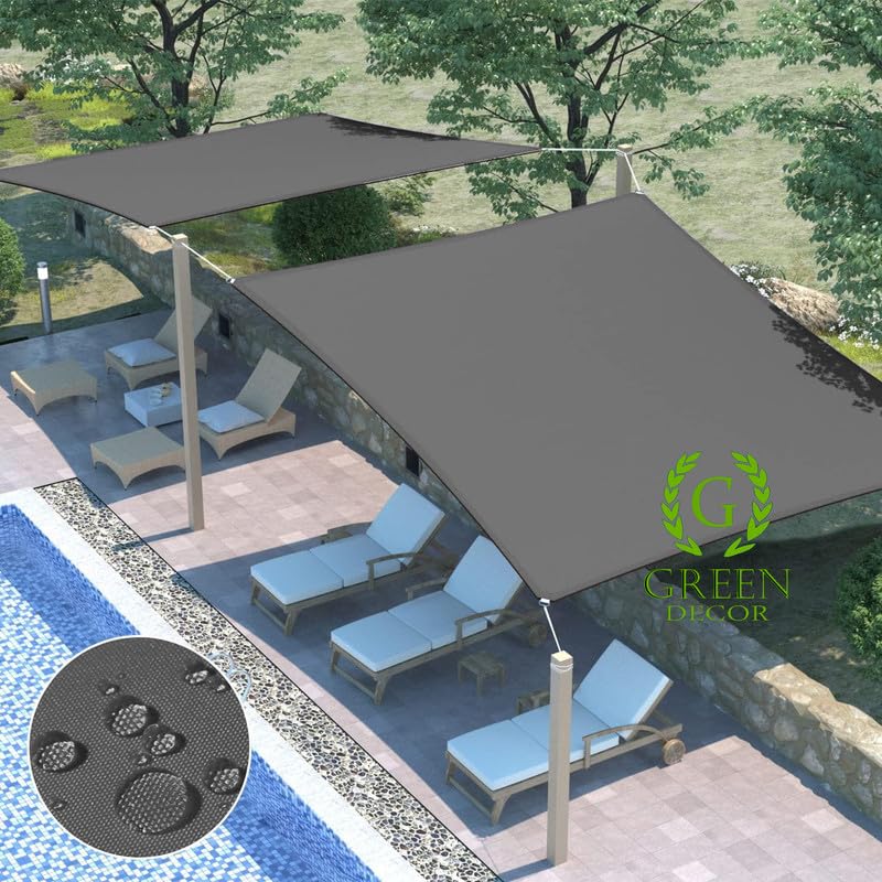 Green DECOR Outdoor Waterproof Sun Shade Sail Canopy Rectangle Complete UV Rain Protection for Car ParkingPatio and GardenBackyard Lawn with SS Triangle Rope Grey 95 X 16 Feet - Image 3
