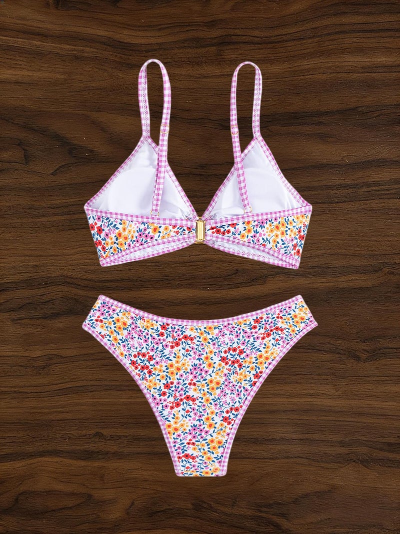 Tainehs Women's Two Piece Bikini Sets O Ring Front Top Ditsy Floral Triangle Swimsuits Cheeky Bathing Suit - Image 5