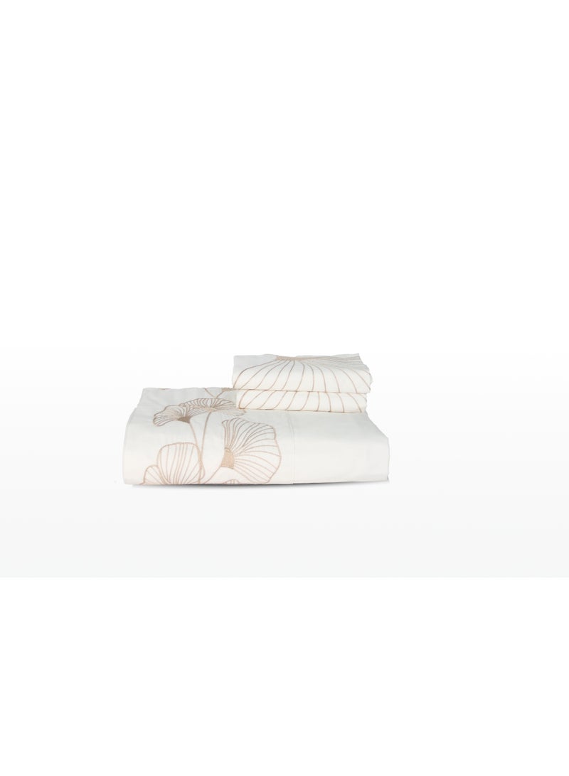 200 TC- Flora - Luxury 100% Egyptian Cotton Blend Embroidered Bed Sheet 3 pcs Set – Soft, breathable, and durable bedding featuring intricate embroidery, crafted from premium Giza 86 cotton for elegant comfort.