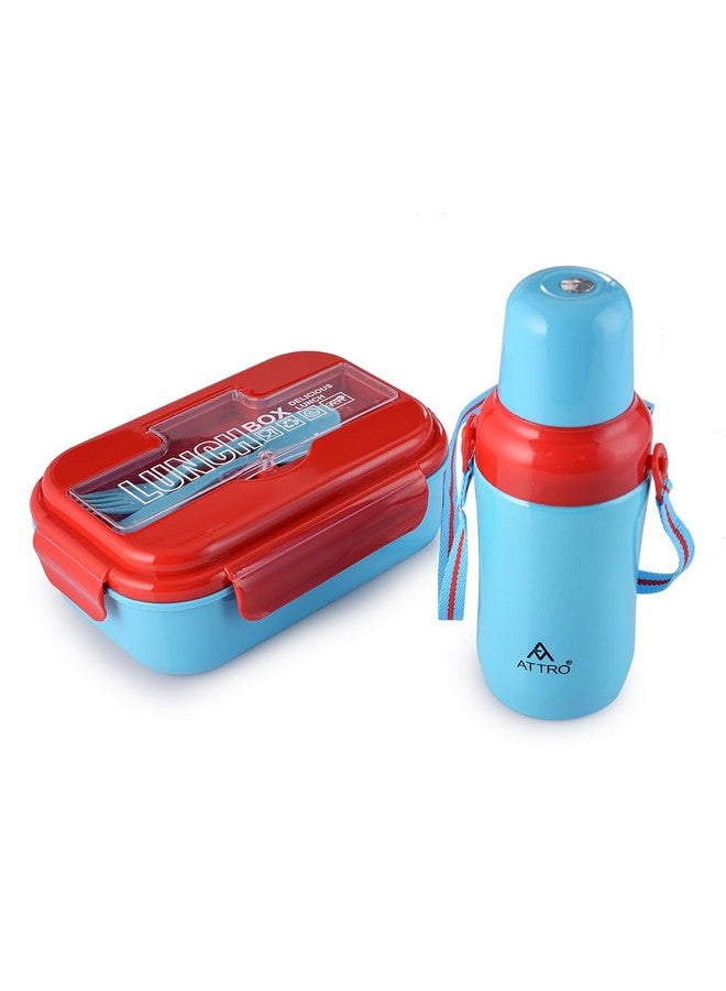 ATTRO Plastic Magic Combo Set 1 Lunch Box&1 Water Bottle Bpa Free Food Grade Perfect for School Kids-Blue Red,1200ML - Image 1