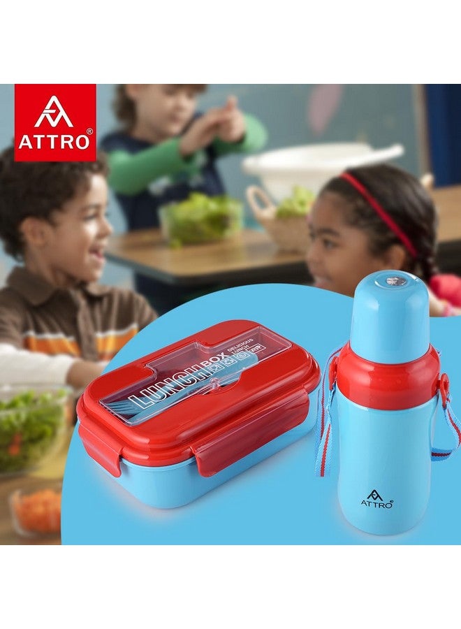 ATTRO Plastic Magic Combo Set 1 Lunch Box&1 Water Bottle Bpa Free Food Grade Perfect for School Kids-Blue Red,1200ML - Image 3