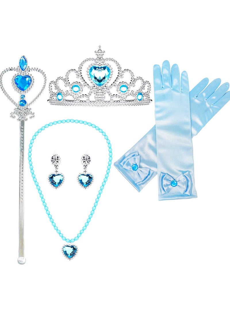 Mordely Princess Dress Up Accessories, Set of 6 Elsa Dress Up Set for Toddler Girls Kids Girls with Elsa Crown,Wand,Gloves,Necklace,Earrings,Bracelet Gift Sets for Little Girls Halloween Party Cosplay Set  - Image 1