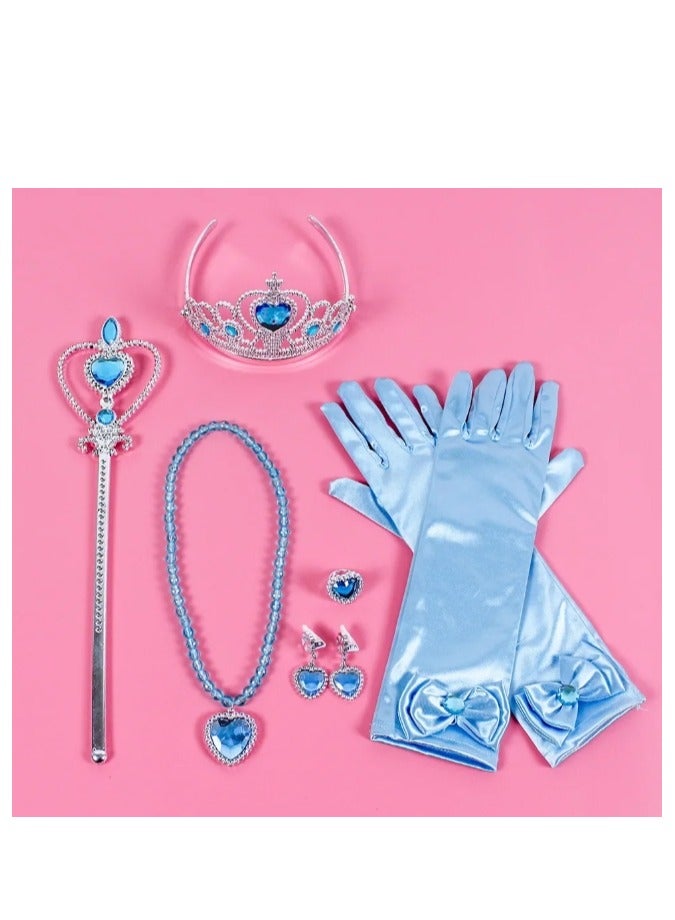Mordely Princess Dress Up Accessories, Set of 6 Elsa Dress Up Set for Toddler Girls Kids Girls with Elsa Crown,Wand,Gloves,Necklace,Earrings,Bracelet Gift Sets for Little Girls Halloween Party Cosplay Set  - Image 2