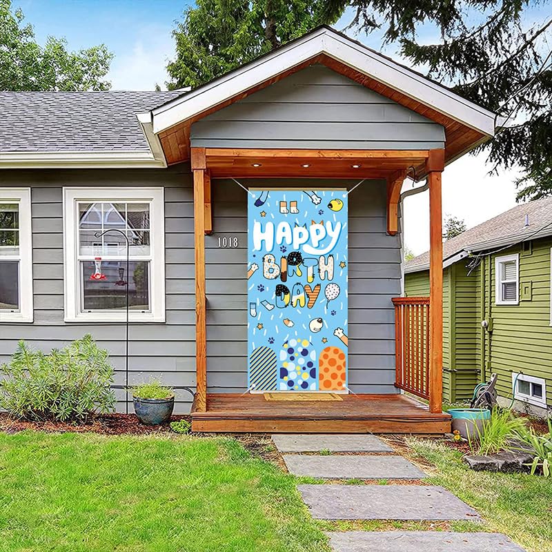 BOBORAT 6x3ft Blue Dog Door Banner with Ropes, Happy Birthday Party Decoration Poster Backdrop, Cute Cartoon Animal Party Supplies for Boy Girl Kid - Image 4