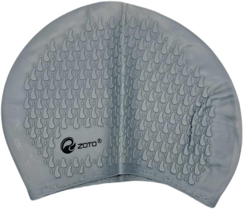 ZOTO Silicone Swimming Cap with Textured Water Drop Pattern - Grey - Image 1