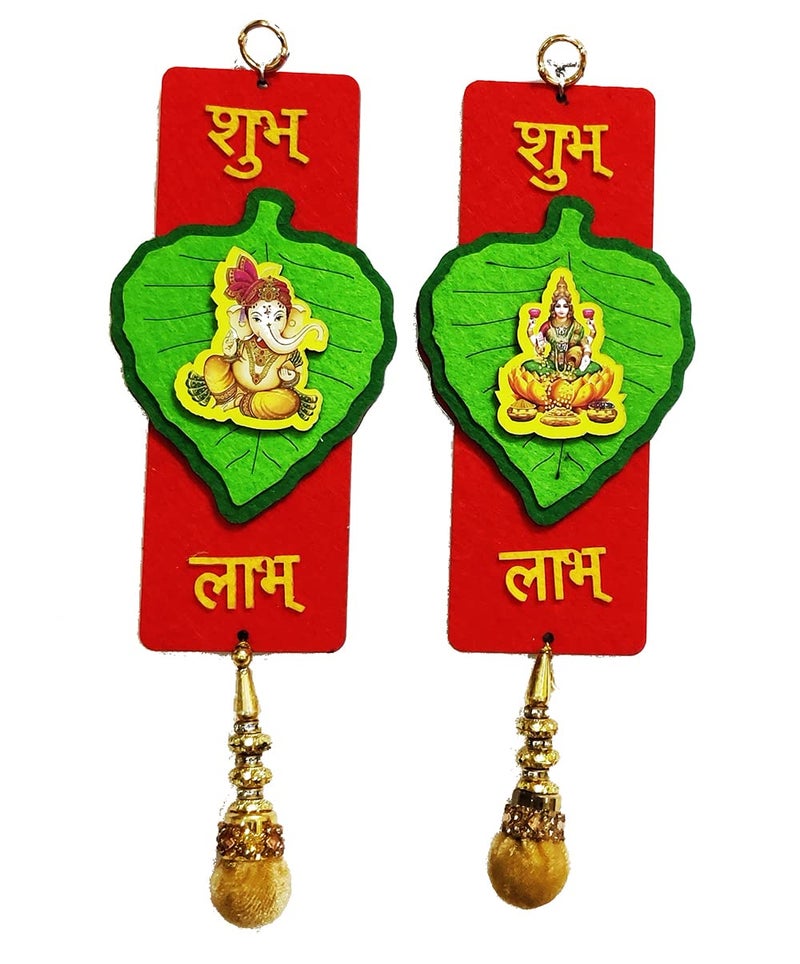 BITONA BITONA Wooden MDF material Diwali Puja door hangings latkan Sohn soon Puja Tags Door tags 1 pair 2 piece for specially Deepawali decor Medium size 9 inch