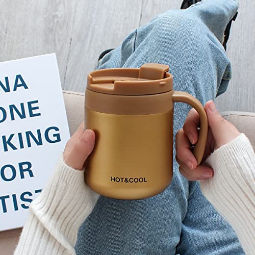 Mockery Stainless Steel 350ml Coffee Cup, Thermal Mug, Vacuum Insulated, Tea Cup, Cup with Handle and Lid for Office Desk Work (Gold) - Image 4