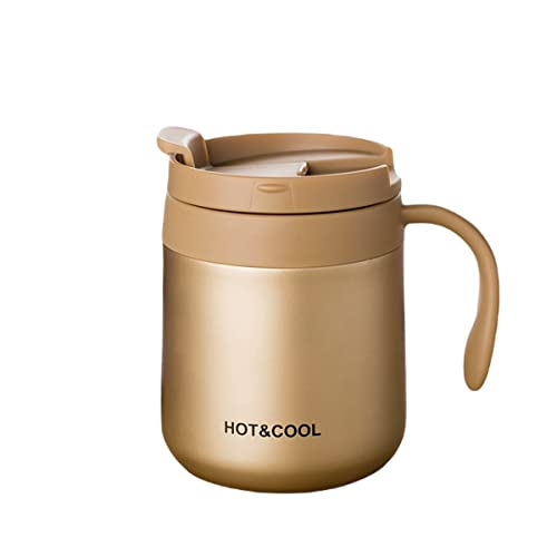 Mockery Stainless Steel 350ml Coffee Cup, Thermal Mug, Vacuum Insulated, Tea Cup, Cup with Handle and Lid for Office Desk Work (Gold) - Image 1