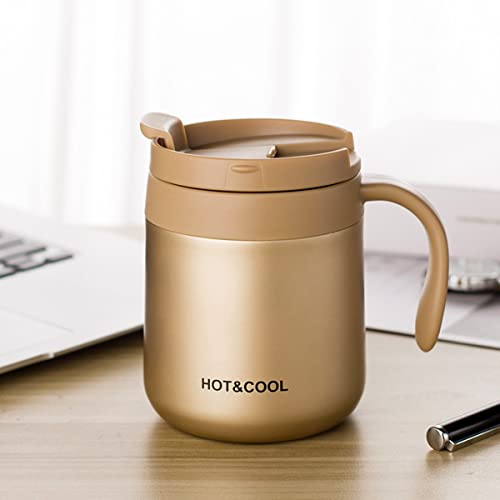 Mockery Stainless Steel 350ml Coffee Cup, Thermal Mug, Vacuum Insulated, Tea Cup, Cup with Handle and Lid for Office Desk Work (Gold) - Image 2