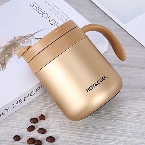 Mockery Stainless Steel 350ml Coffee Cup, Thermal Mug, Vacuum Insulated, Tea Cup, Cup with Handle and Lid for Office Desk Work (Gold) - Image 5