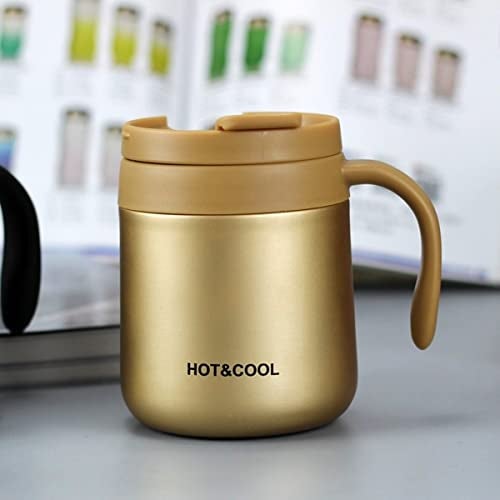 Mockery Stainless Steel 350ml Coffee Cup, Thermal Mug, Vacuum Insulated, Tea Cup, Cup with Handle and Lid for Office Desk Work (Gold) - Image 3