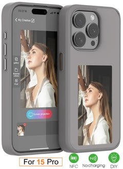 Smart NFC Ink Phone Case Compatible for iPhone 15 Pro,Customizable E-Ink Screen DIY Images Long-Lasting Display Fast Transmission (Gray)