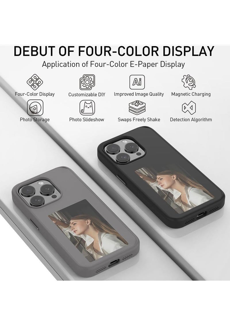 Generic - Smart NFC Ink Phone Case Compatible for iPhone 15 Pro,Customizable E-Ink Screen DIY Images Long-Lasting Display Fast Transmission (Gray) - Image 1