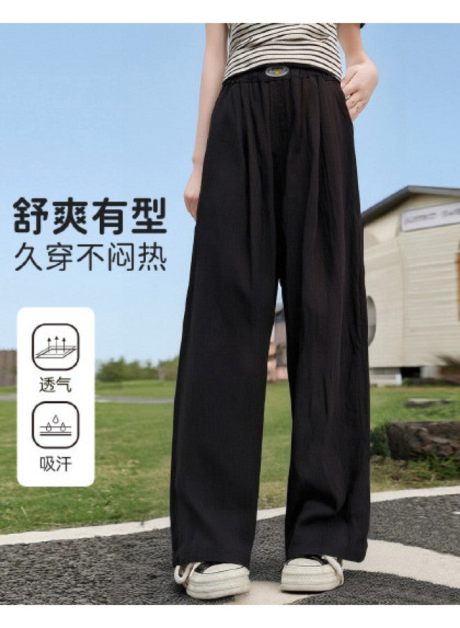 Bumblebee Girls' Mosquito-repellent Pants Thin Summer Kids' Wear Ice Silk Wide-leg Trousers Girls' Long Pants Big Kids' Yamamoto Straight Pants - Image 1