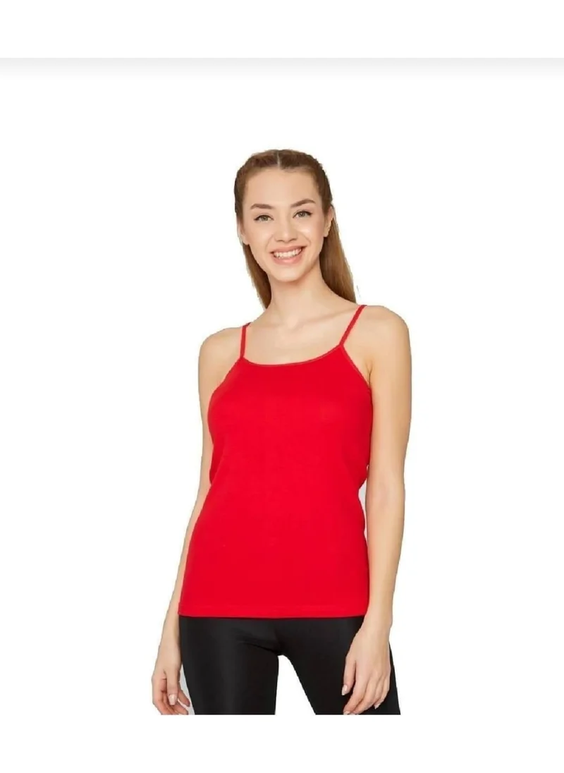Tutku 0135 Women's Rib Rope Strap 6 Piece Undershirt Red