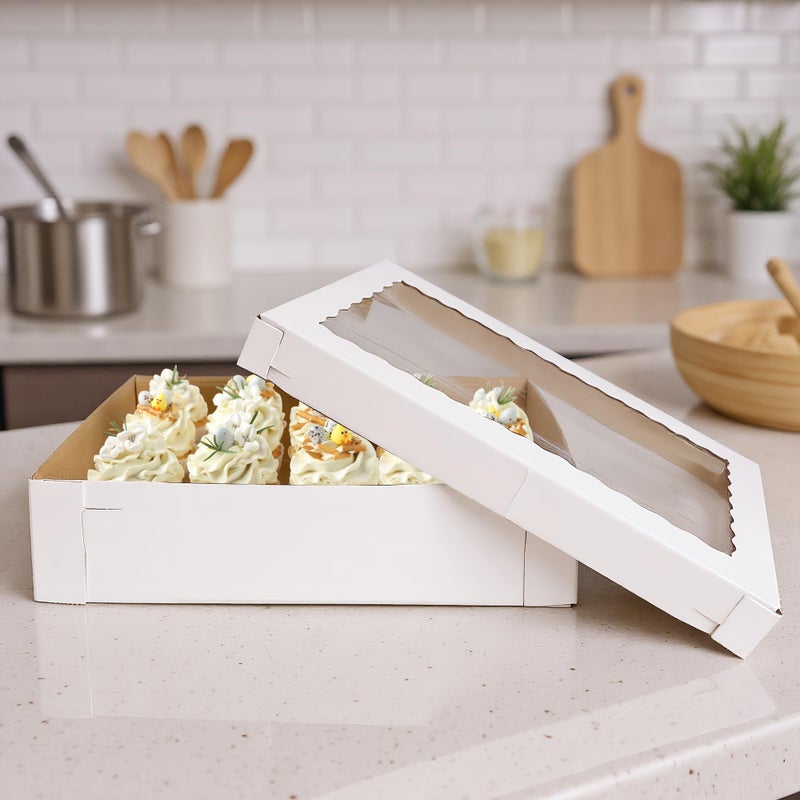 KEEPARTY 5 PCS 20x14x5 Inches Large Sheet Cake Boxes with Window Corrugated Rectangle Bakery Box for Cake Cupcakes Cookies Dessert Pastry Baking Pie Packaging - Image 4