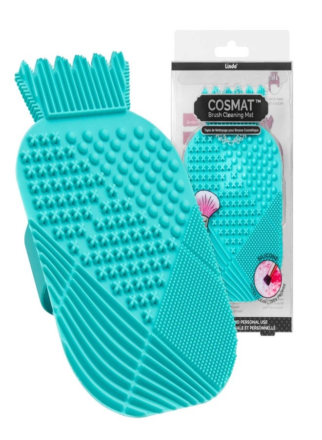 Lindo CosMat Makeup Brush Cleaning Mat - Silicone Brush Scrubber, Portable Washing Tool with Handle (Green) - Image 1