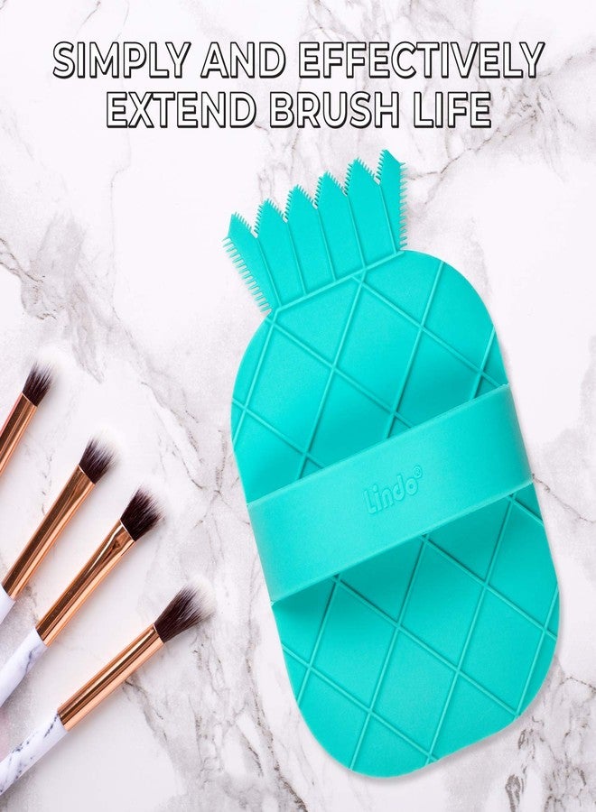 Lindo CosMat Makeup Brush Cleaning Mat - Silicone Brush Scrubber, Portable Washing Tool with Handle (Green) - Image 2