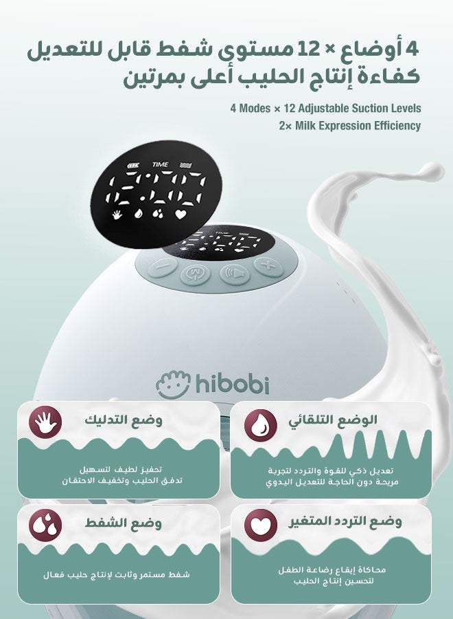 هيبوبي شفاط حليب كهربائي آمن يمكن ارتداؤه – مضخة ثدي بتصميم خفي ومريح، 4 أوضاع × 12 مستوى مع ذاكرة ذكية، تشغيل فائق الهدوء وشفط قوي، شحن سريع، شفاط حليب مزدوج لاسلكي بدون استخدام اليدين، مثالي للسفر والزيارات والمناسبات - Image 2