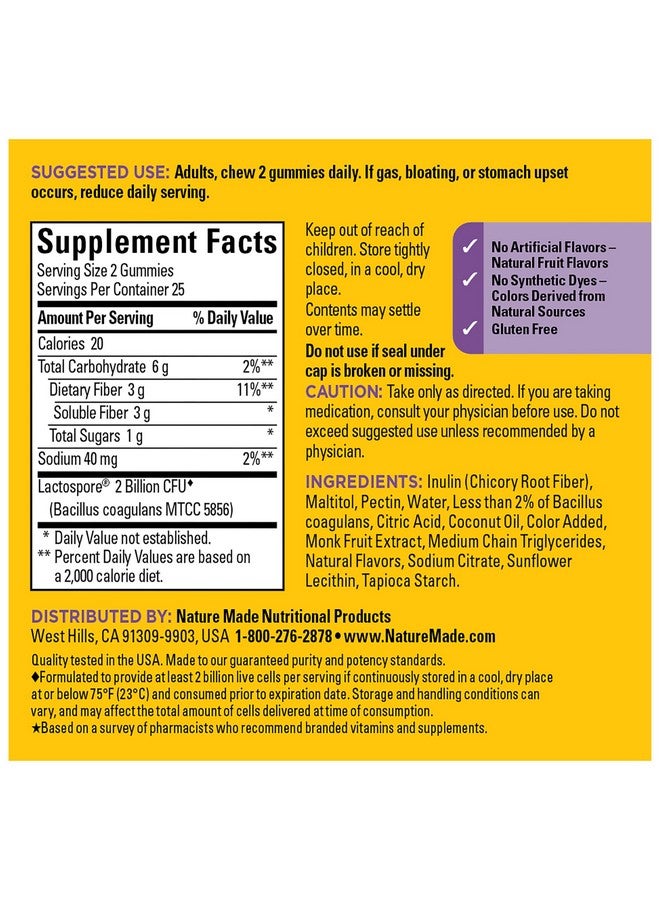 Nature Made Nature Made Probiotic + Prebiotic Fiber Gummies, Gut Health, Fiber Supplement and Probiotics for Digestive Health, 50 Gummies, 25 Day Supply  - Image 5