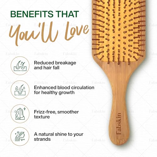Fabskin Wooden Paddle Hair Brush For Men & Women | Cushioned Hair Brush Comb With Bamboo Bristles | Detangling, Hair Styling, Blow Drying, Non Static - Image 5