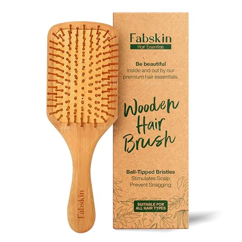 Fabskin Wooden Paddle Hair Brush For Men & Women | Cushioned Hair Brush Comb With Bamboo Bristles | Detangling, Hair Styling, Blow Drying, Non Static - Image 1