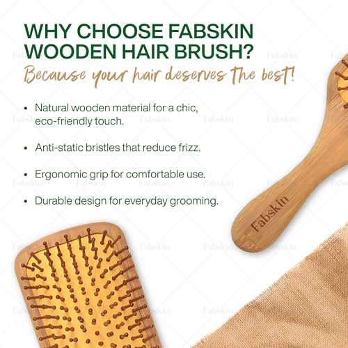Fabskin Wooden Paddle Hair Brush For Men & Women | Cushioned Hair Brush Comb With Bamboo Bristles | Detangling, Hair Styling, Blow Drying, Non Static - Image 3