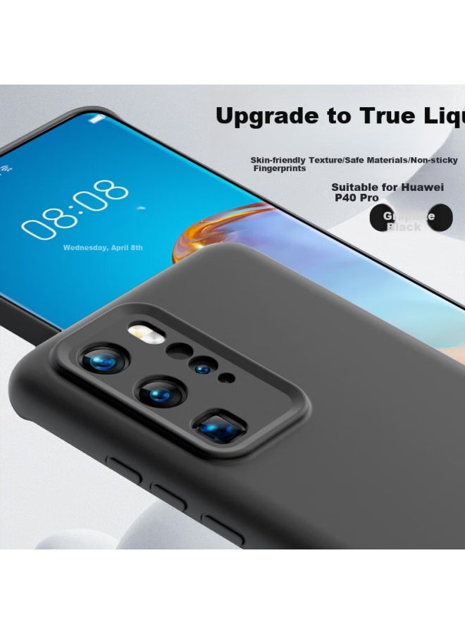 Shangsu, Suitable For Huawei P40 Pro Phone Case, P40 Pro Protective Cover, Premium Liquid Silicone Soft Shell, Full Lens Protection, Shockproof, Anti-Fingerprint, For Women And Men, Simple Outer Shell, Black