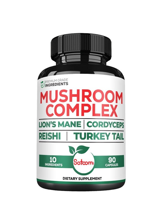 Satoomi 10in1 Lions Mane Supplement Complex - Blended with Cordyceps Sinensis, Reishi Mushroom, Turkey Tail Mushroom & Others - 90 Count for 3 Months - Image 1