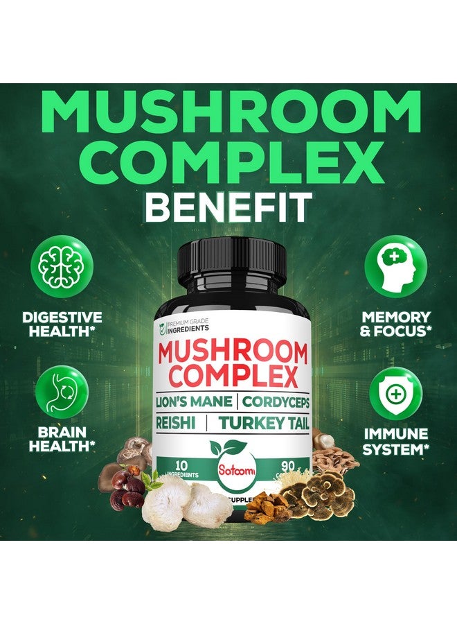 Satoomi 10in1 Lions Mane Supplement Complex - Blended with Cordyceps Sinensis, Reishi Mushroom, Turkey Tail Mushroom & Others - 90 Count for 3 Months - Image 5