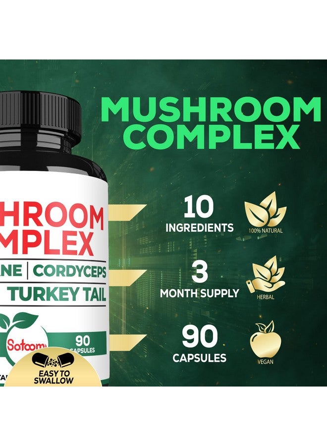 Satoomi 10in1 Lions Mane Supplement Complex - Blended with Cordyceps Sinensis, Reishi Mushroom, Turkey Tail Mushroom & Others - 90 Count for 3 Months - Image 3