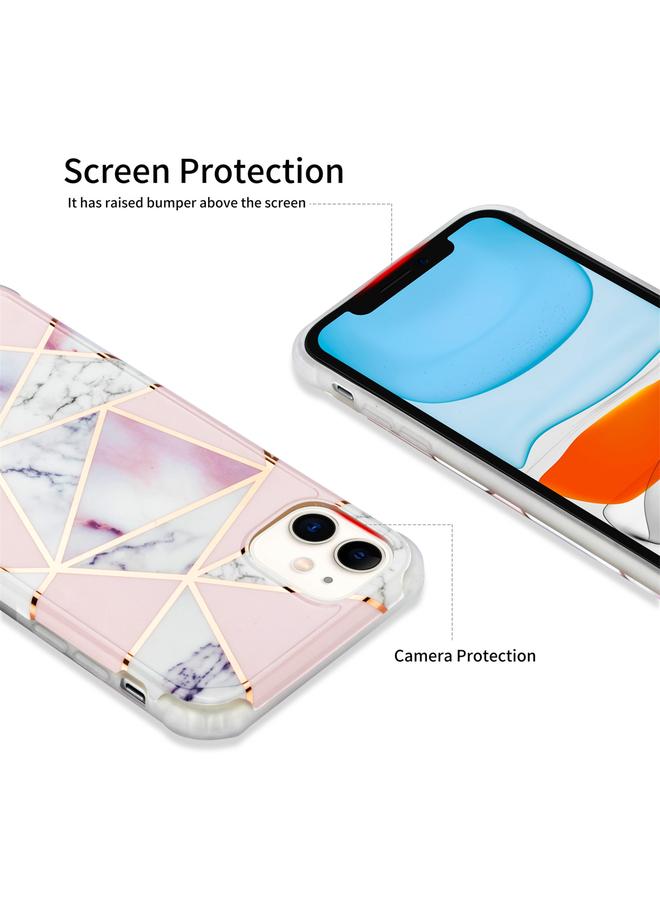 Zaboon Case For iPhone 13 mini Electroplating Matching Marble IMD Four-Corner TPU Shockproof Case - Image 4