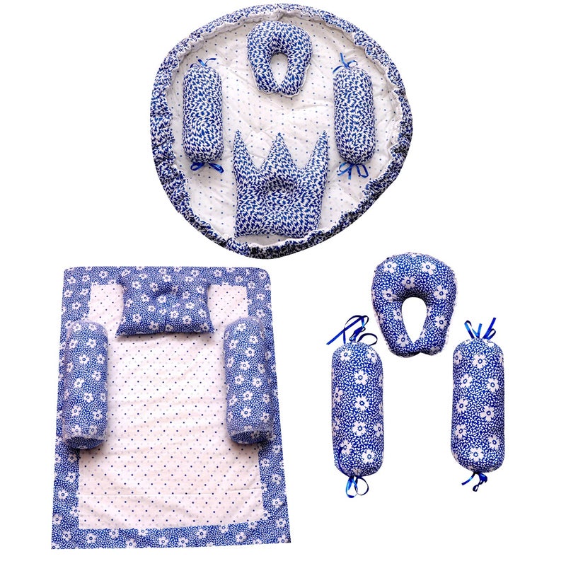 creative textiles New Born Baby Bed & Sleeping Combo 3 Gift Set (Blue Flower Printed)-01 - Image 2